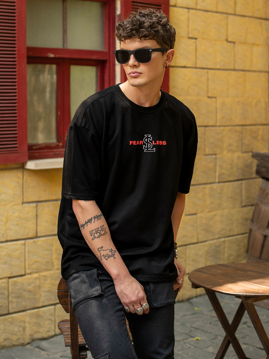 Black Rock Ballad Cotton Printed Oversized T-Shirt