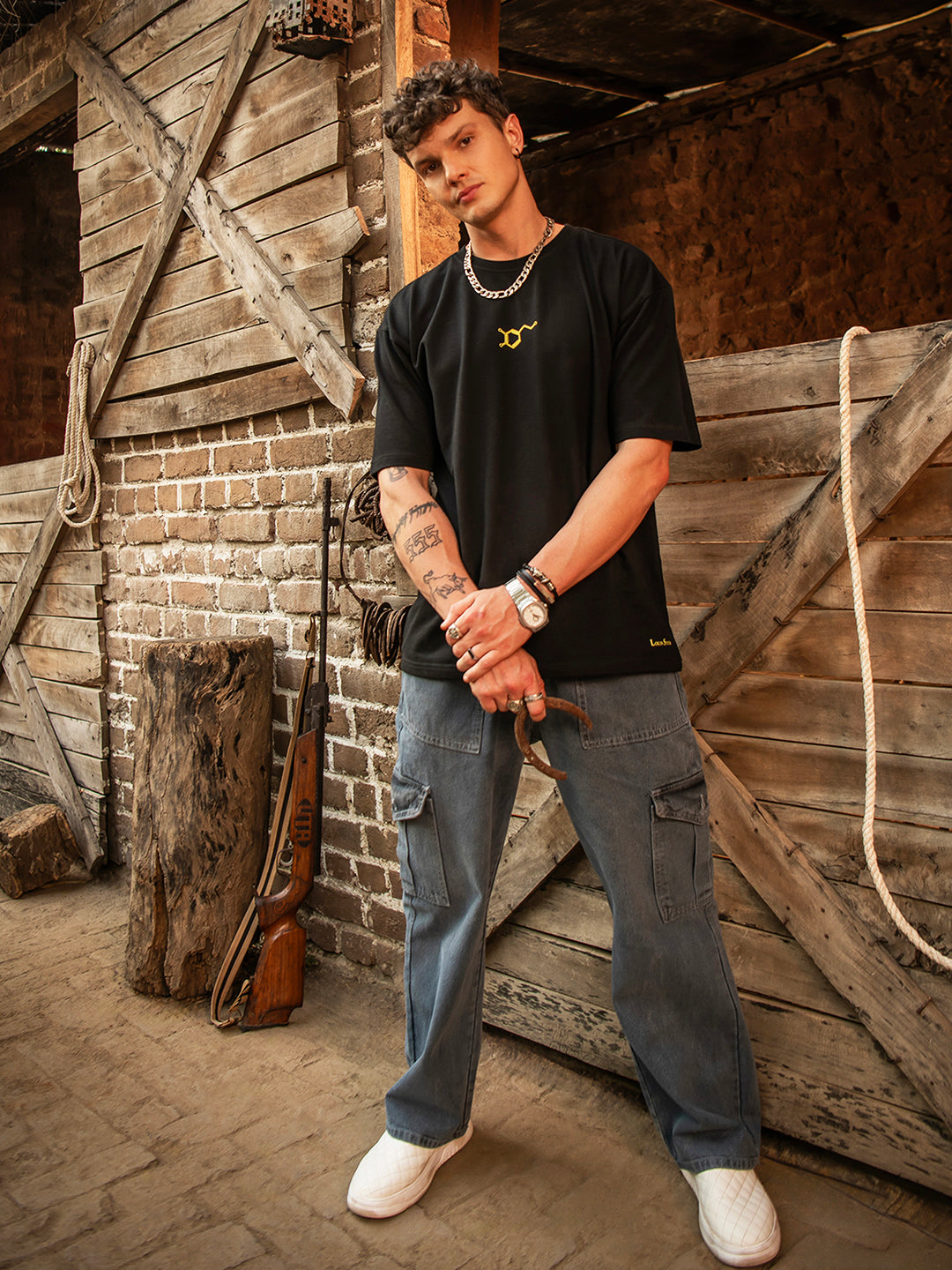 Black Rock Ballad Cotton Printed Oversized T-Shirt