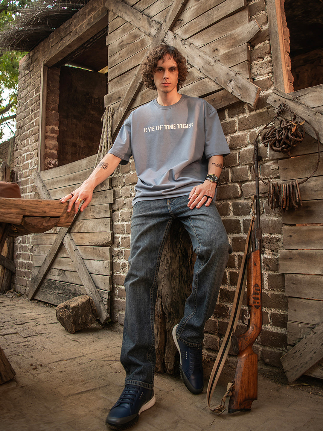 Grey Rock Ballad Cotton Printed Oversized T-Shirt