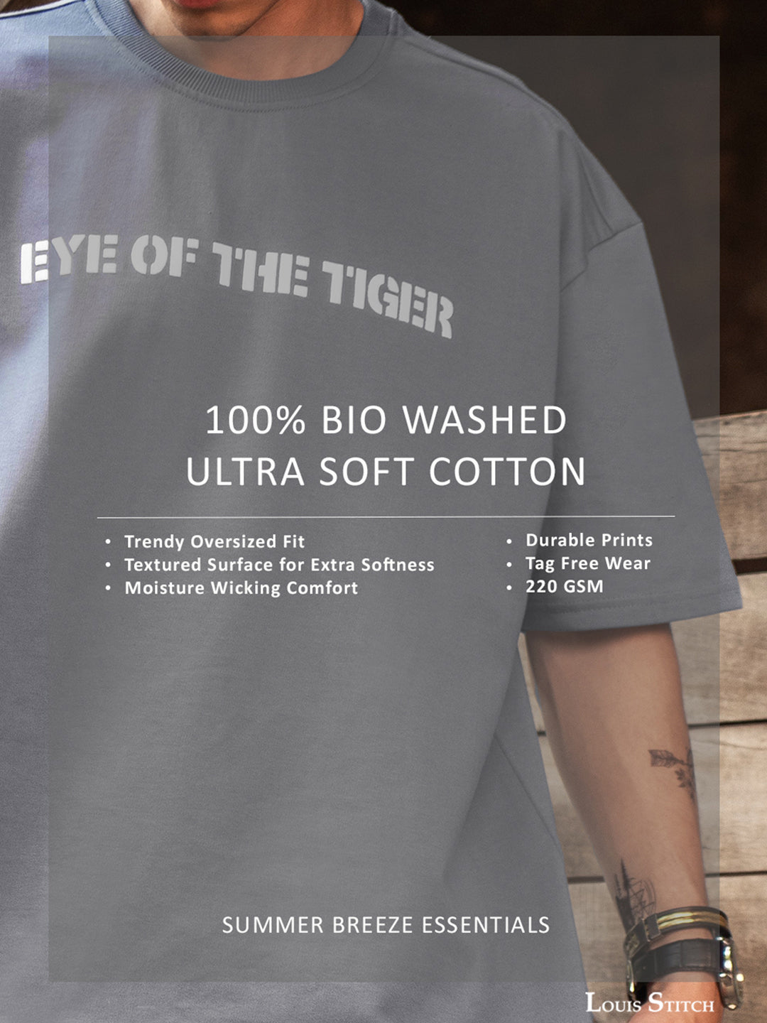 Grey Rock Ballad Cotton Printed Oversized T-Shirt