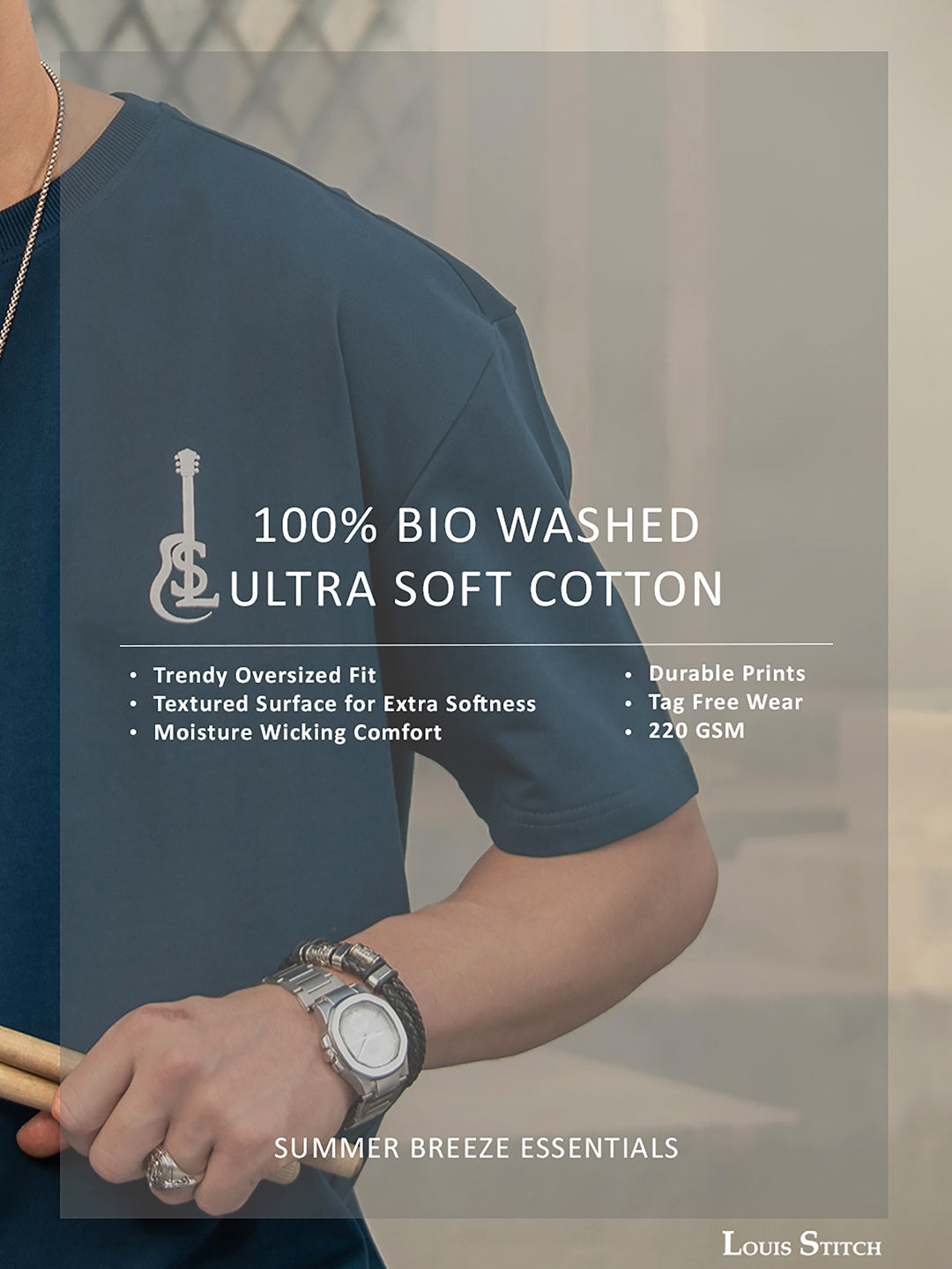 Prussian Blue Rock Ballad Cotton Printed Oversized T-Shirt