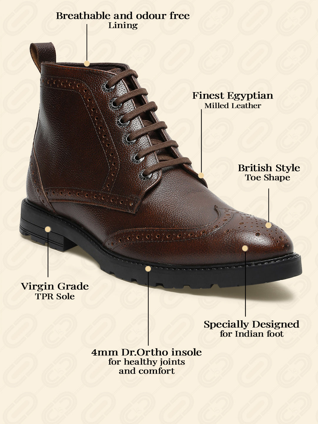 Brunette Brown Handcrafted Italian Leather High Ankle Chukka Brogue Boots