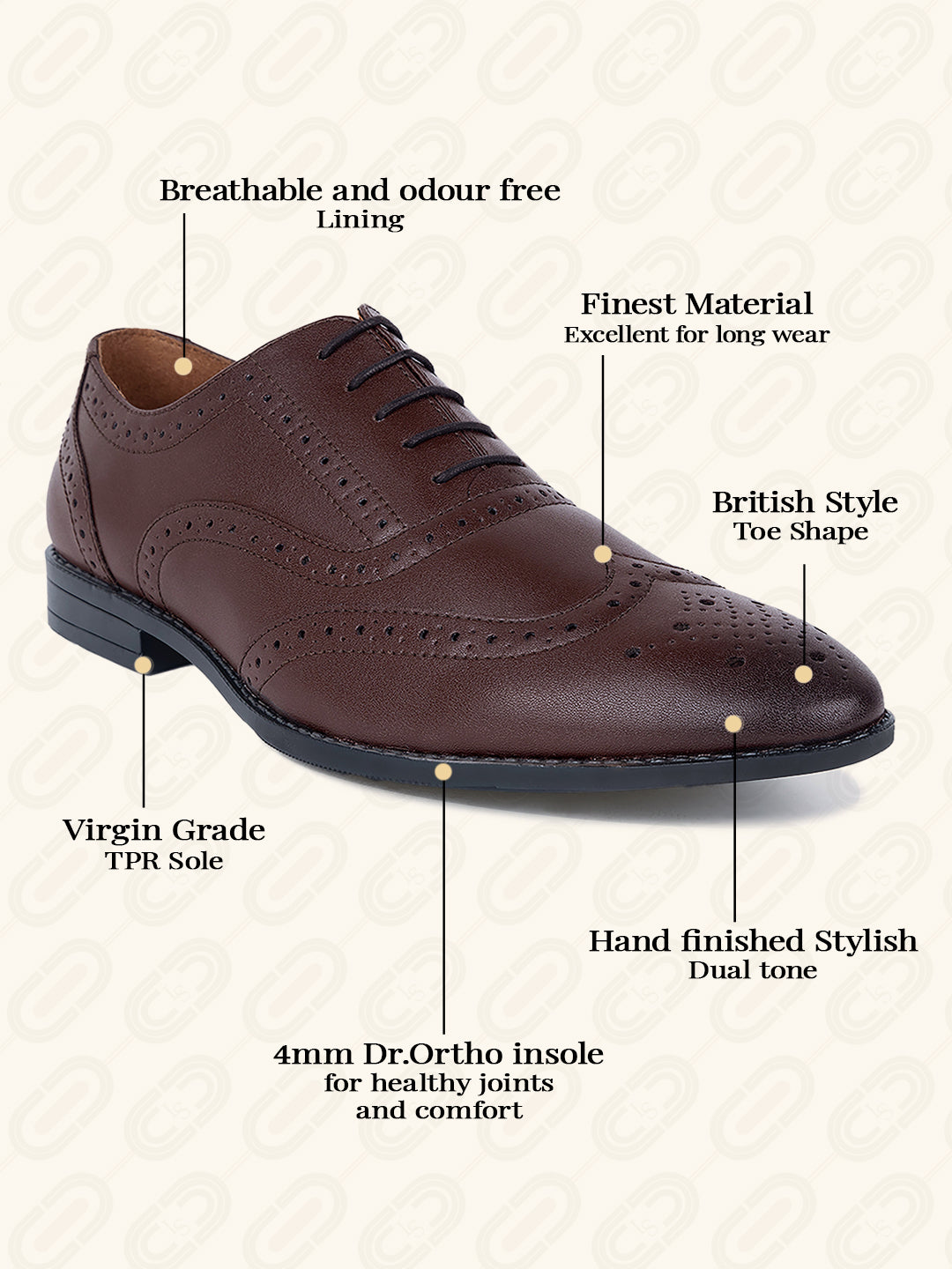 Brunette Brown Wingtip Brogue Style Comfortable Formal Lace Up Shoes
