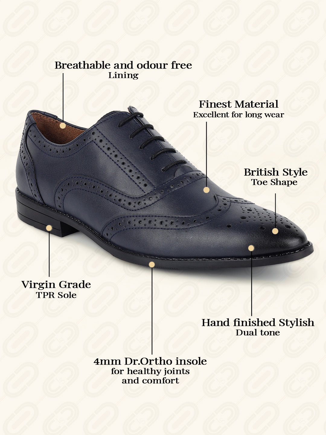 Federal Blue Handcrafted Wingtip Brogue Style Comfortable Formal Lace Up Shoes