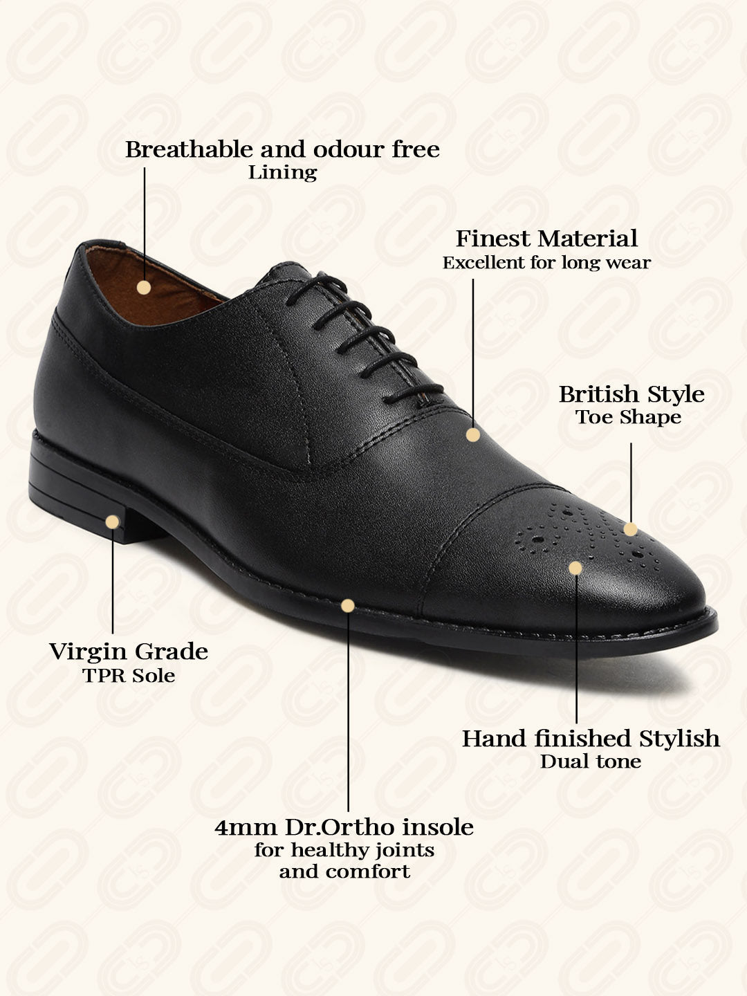 Obsidian Black Captoe Style Comfortable Laceups Shoes