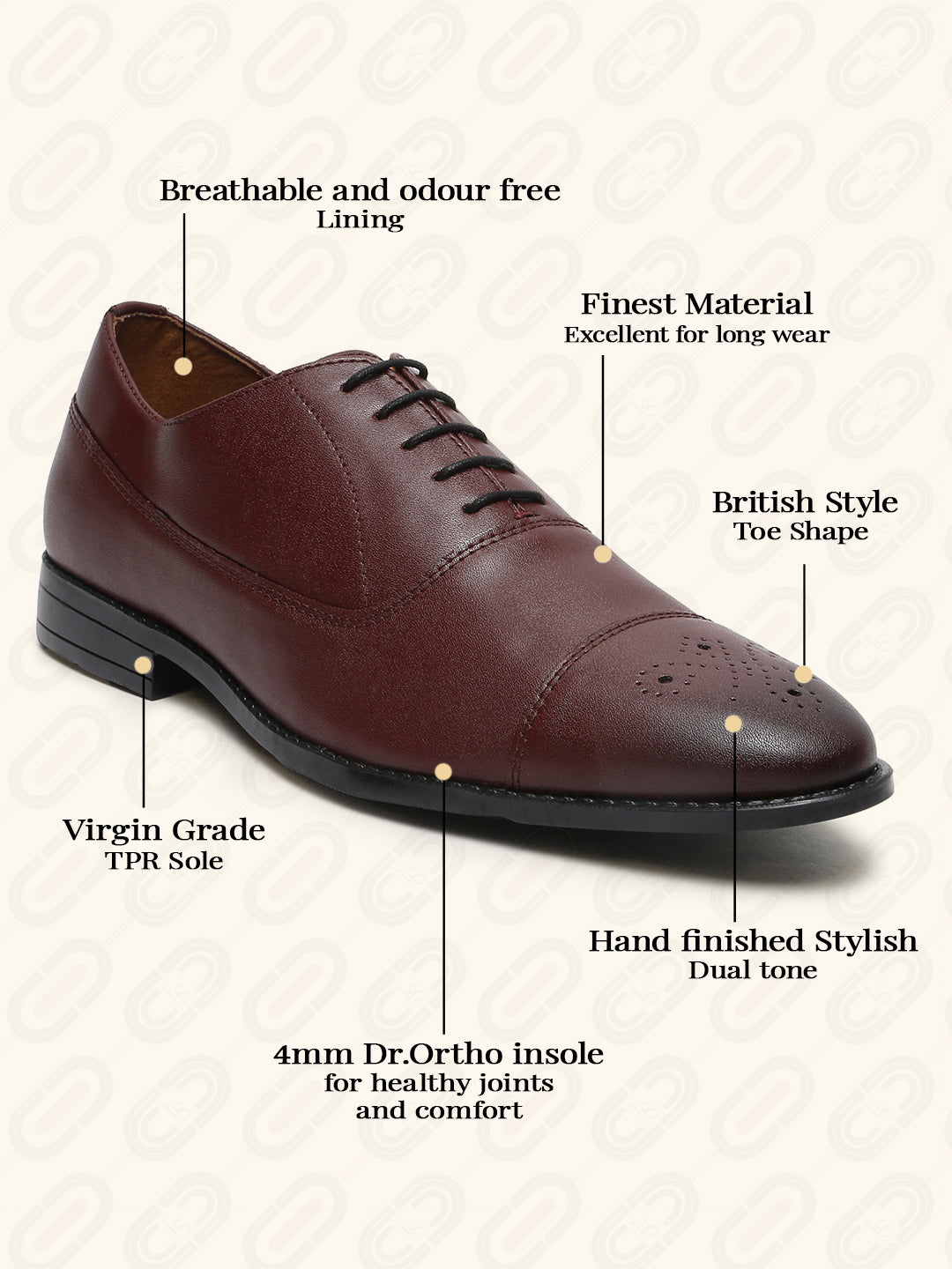 Rosewood Handcrafted Captoe Style Comfortable Laceups Shoes