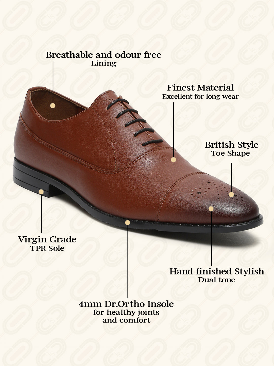 Russet Tan Handcrafted Captoe Style Comfortable Laceups Shoes