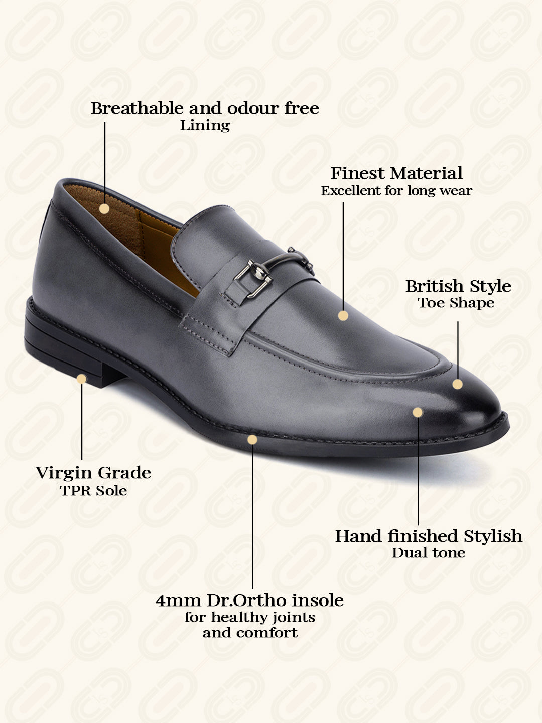 Ash Grey Shoes Slipon Style Comfortable Moccasins with Buckle