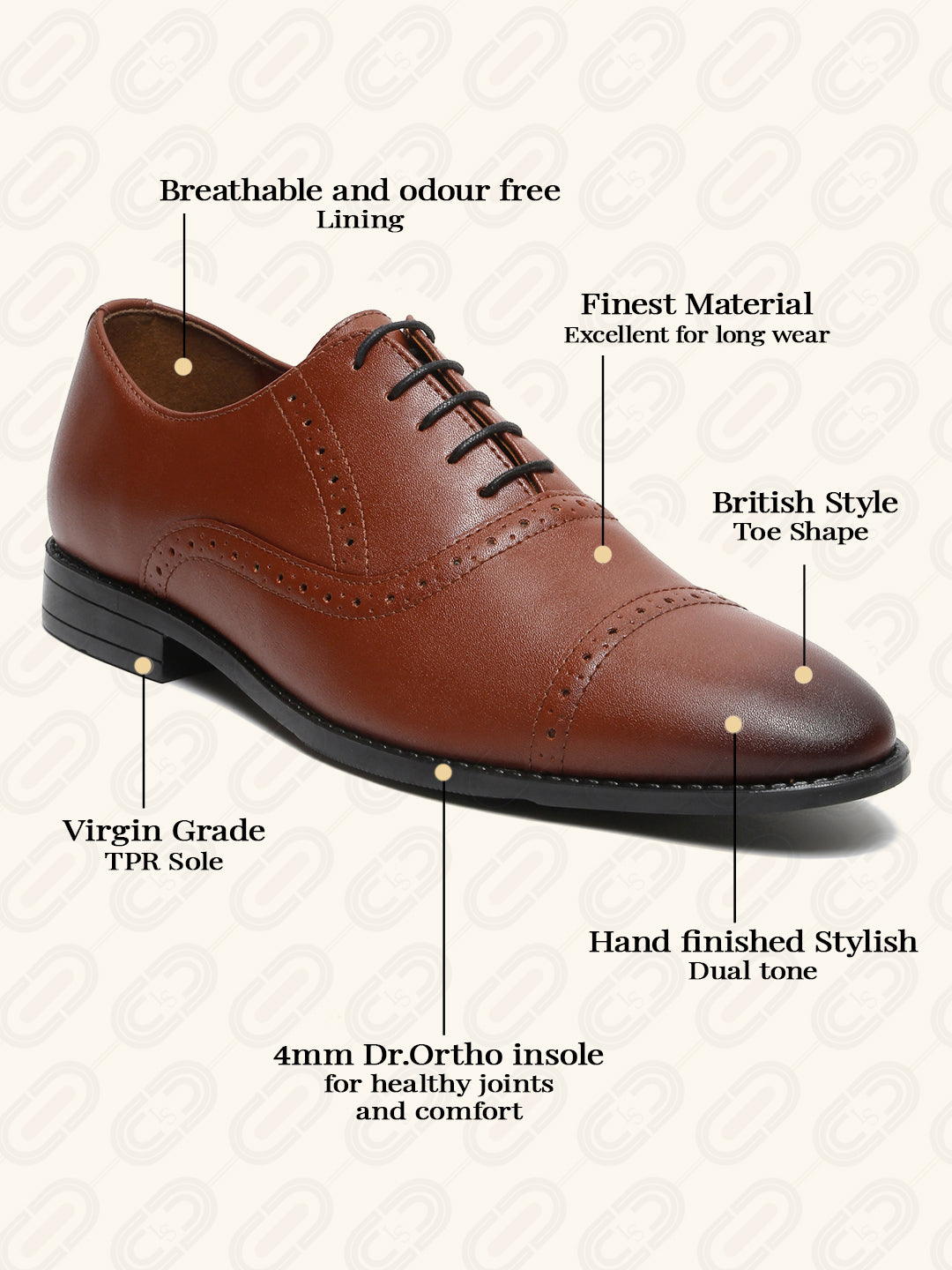 Tan Oxford Style Comfortable Formal Laceup Shoes