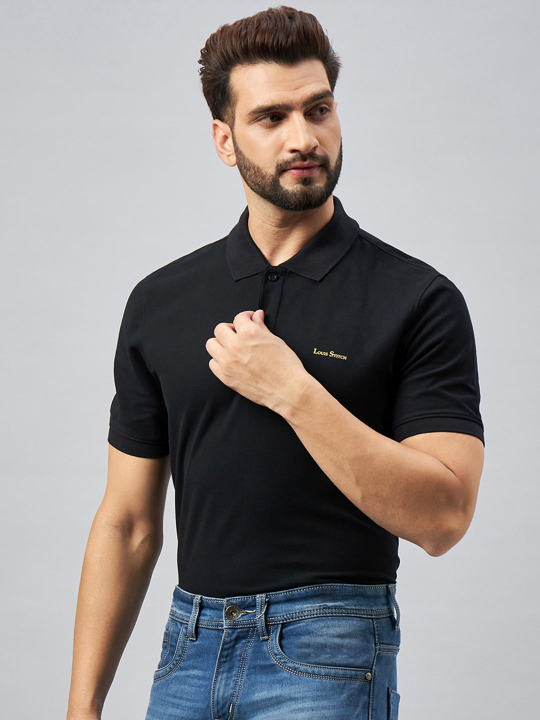 Slim Fit Polo T-shirt for Men Egyptian Cotton Classic fit Business Casual Half sleeves Solid Black Mens Polo Tees