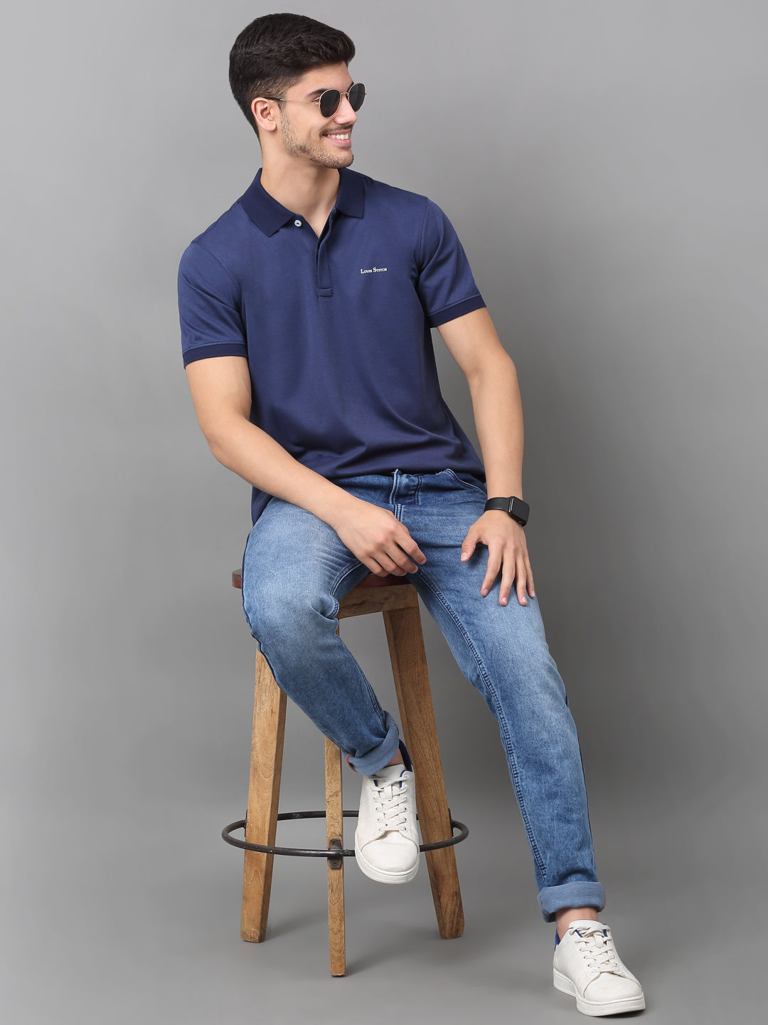 Slim Fit Polo T-shirt for Men Egyptian Cotton Classic fit Semi formal Half sleeves Solid Navy Blue Mens Polo Tees