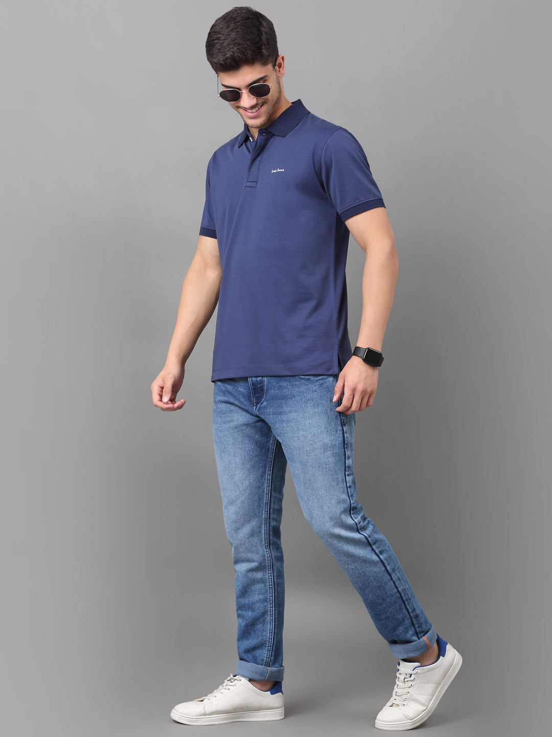 Slim Fit Polo T-shirt for Men Egyptian Cotton Classic fit Semi formal Half sleeves Solid Navy Blue Mens Polo Tees