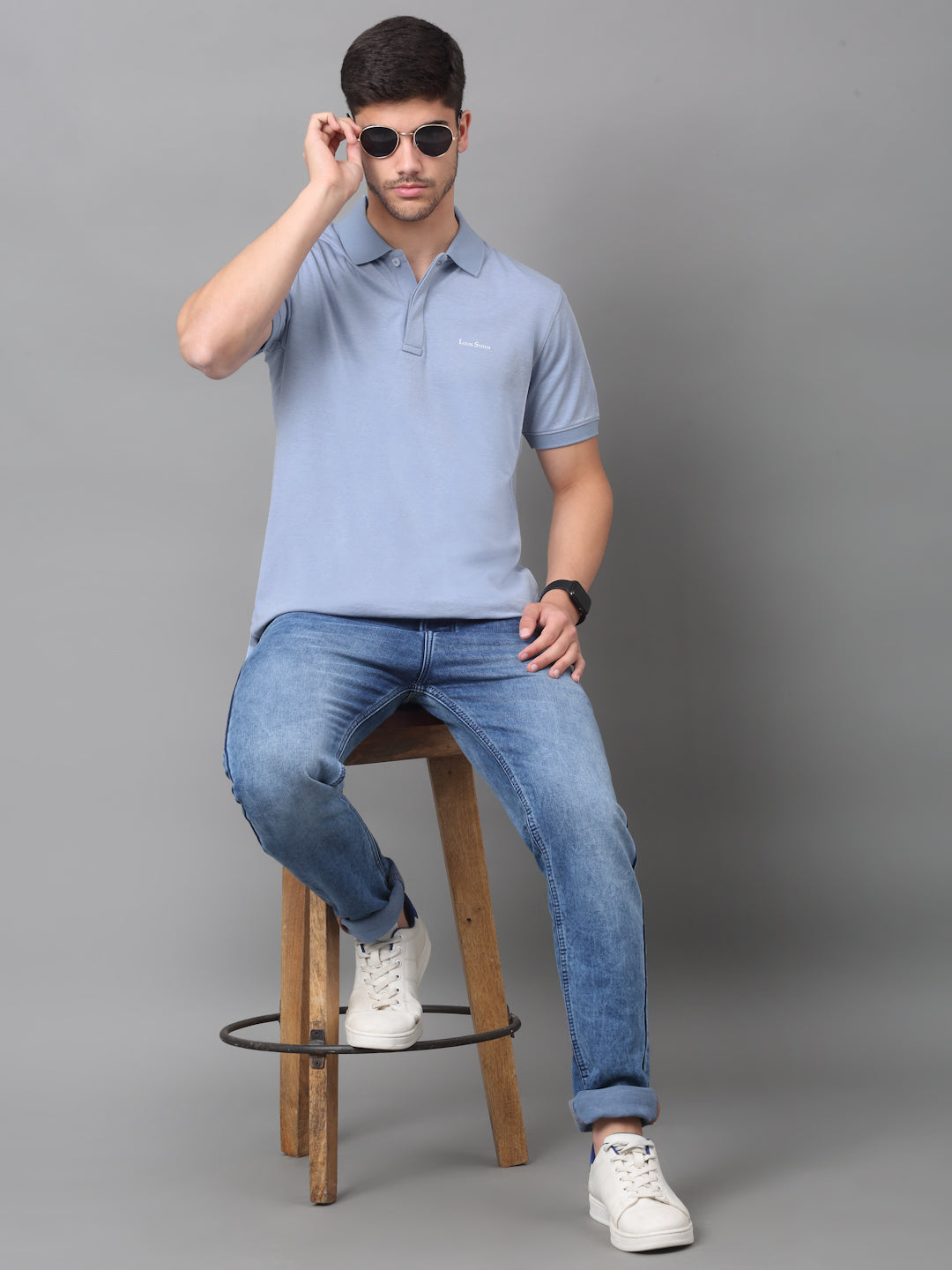 Slim Fit Polo T-shirt for Men Egyptian Cotton Classic fit Semi formal Half sleeves Solid Blue Mens Polo Tees