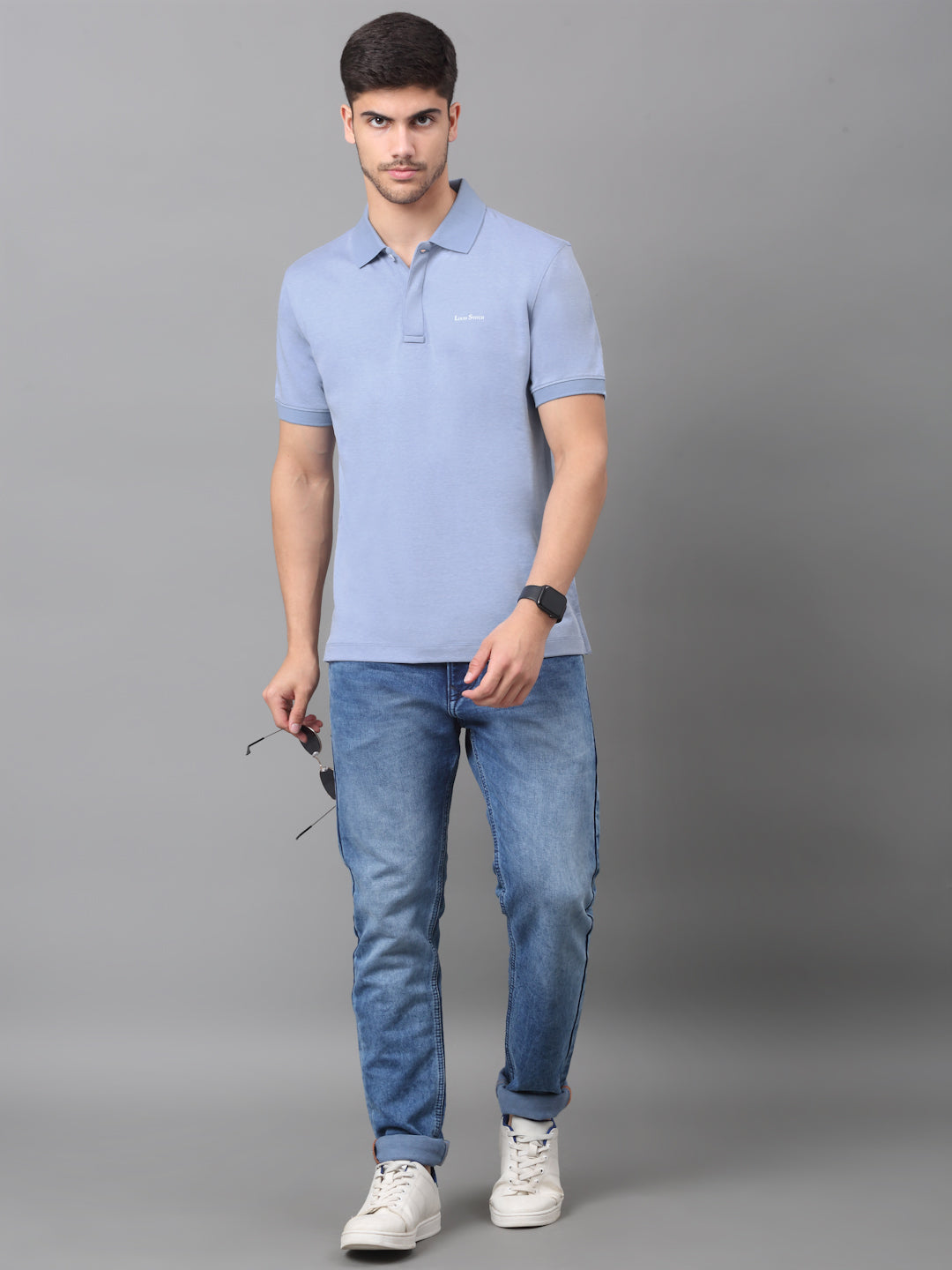 Slim Fit Polo T-shirt for Men Egyptian Cotton Classic fit Semi formal Half sleeves Solid Blue Mens Polo Tees