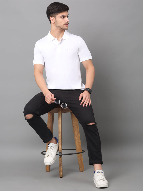 Slim Fit Polo T-shirt for Men Egyptian Cotton Classic fit Semi formal Half sleeves Solid White Mens Polo Tees