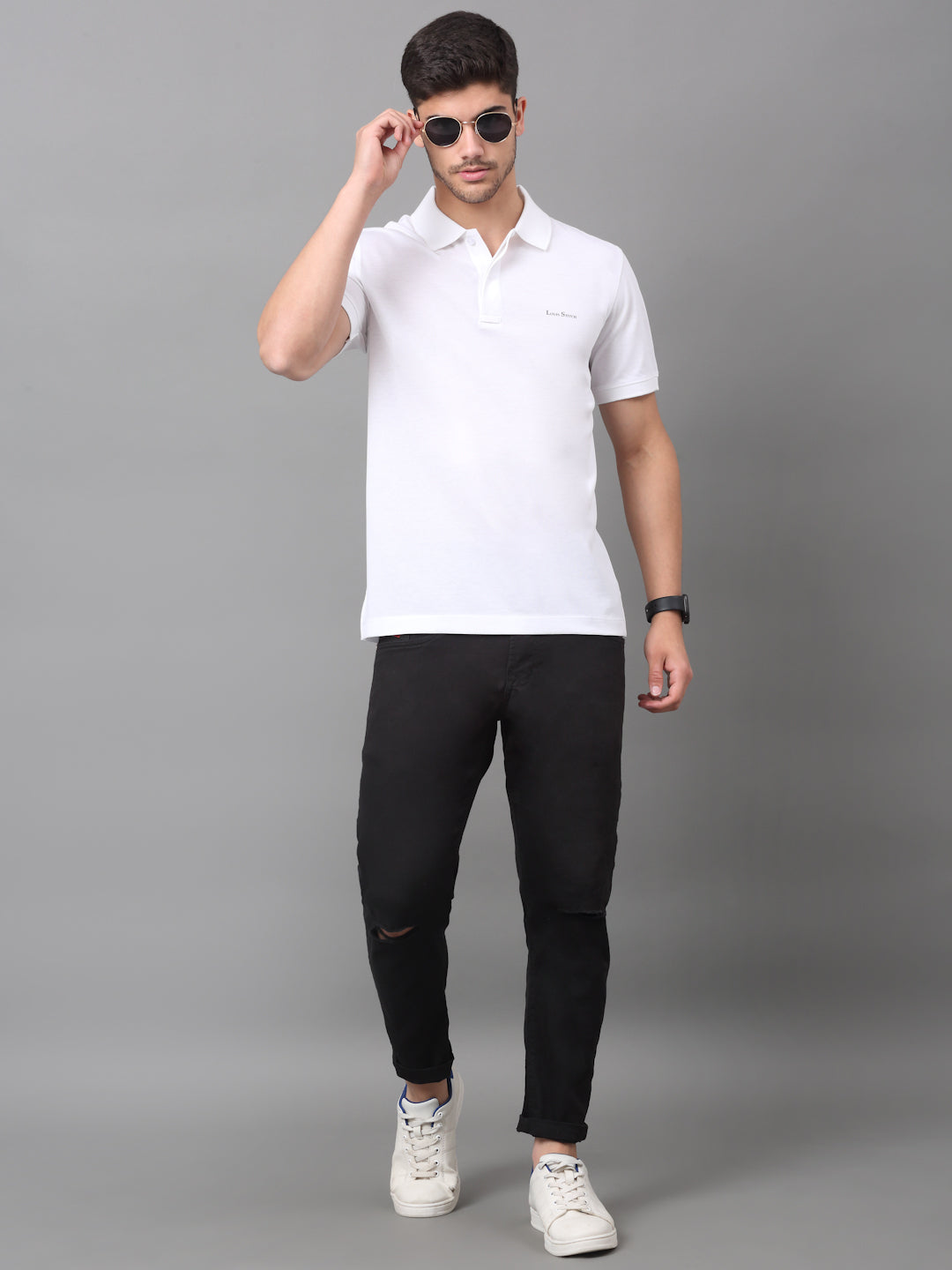 Slim Fit Polo T-shirt for Men Egyptian Cotton Classic fit Semi formal Half sleeves Solid White Mens Polo Tees