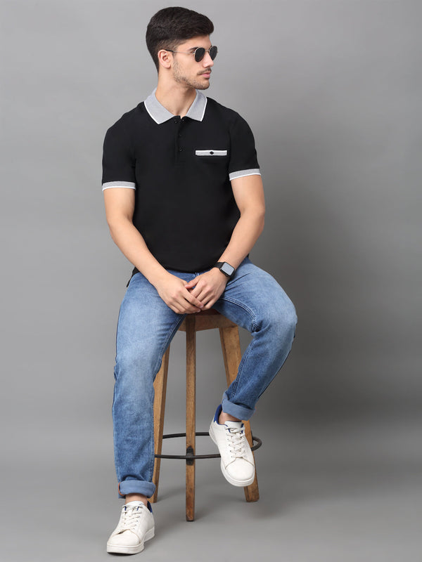 Slim Fit Polo T-shirt for Men Egyptian Cotton Classic fit Business Casual Half sleeves Solid Black Mens Polo Tees