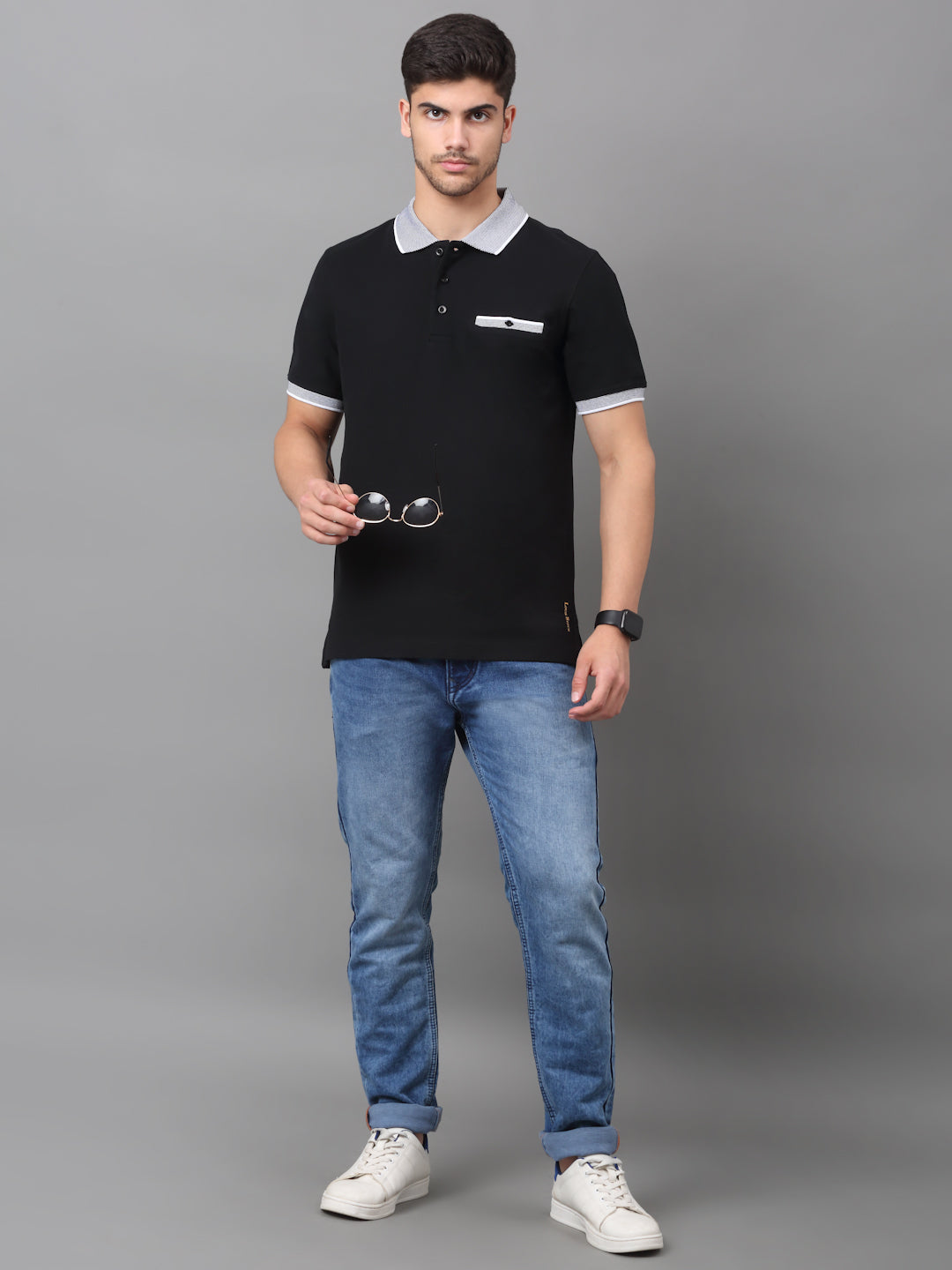 Slim Fit Polo T-shirt for Men Egyptian Cotton Classic fit Business Casual Half sleeves Solid Black Mens Polo Tees