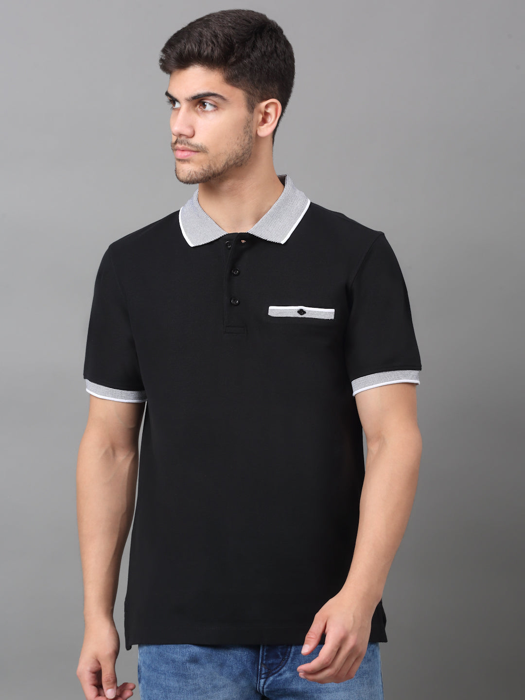 Slim Fit Polo T-shirt for Men Egyptian Cotton Classic fit Business Casual Half sleeves Solid Black Mens Polo Tees