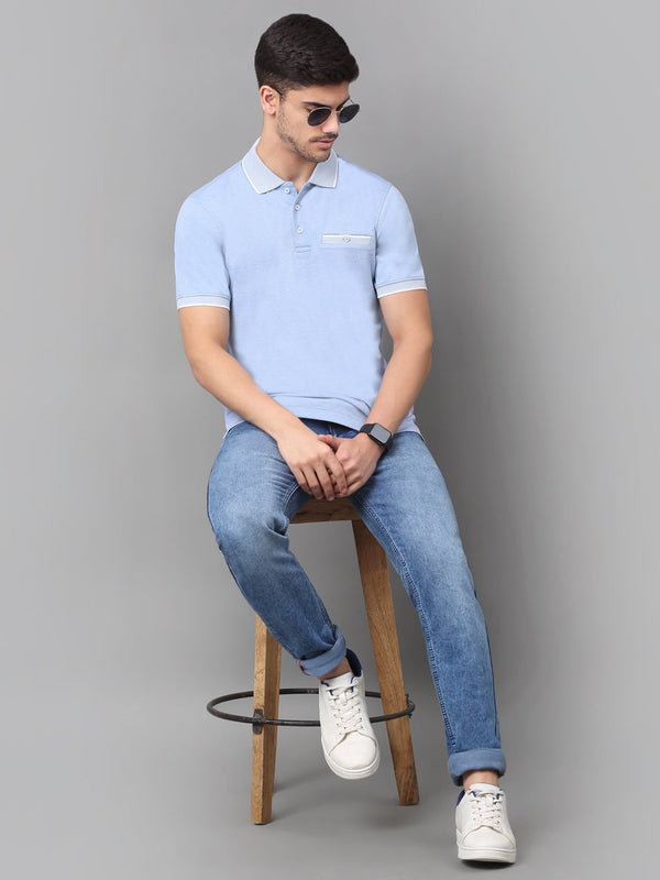 Slim Fit Polo T-shirt for Men Egyptian Cotton Classic fit Business Casual Half sleeves Solid Blue Mens Polo Tees