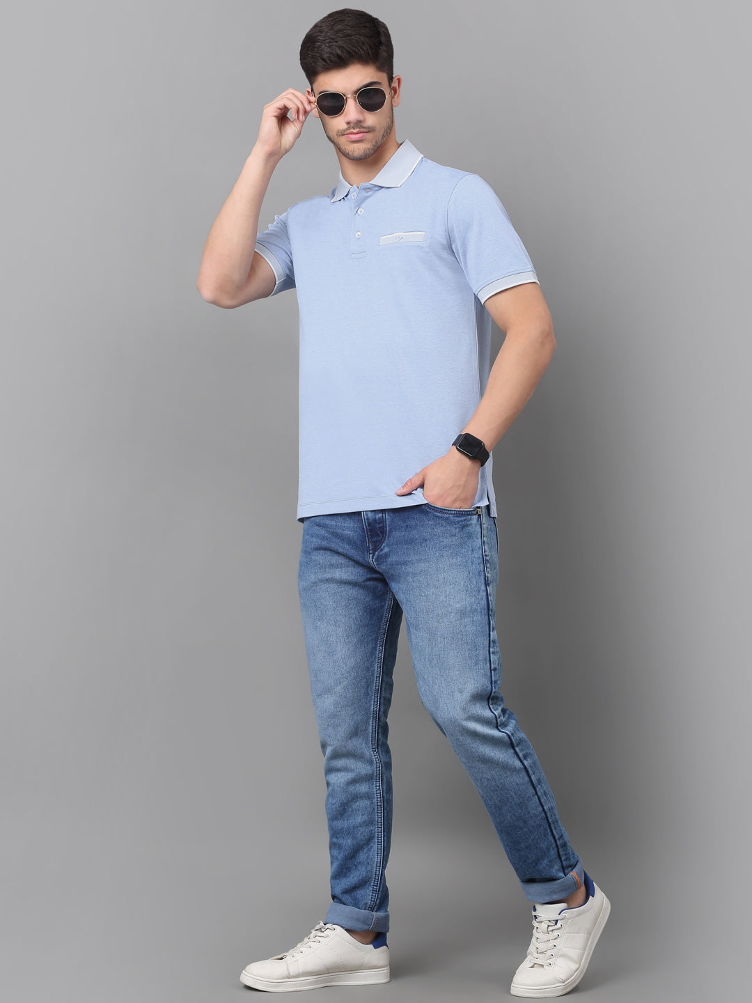 Slim Fit Polo T-shirt for Men Egyptian Cotton Classic fit Business Casual Half sleeves Solid Blue Mens Polo Tees