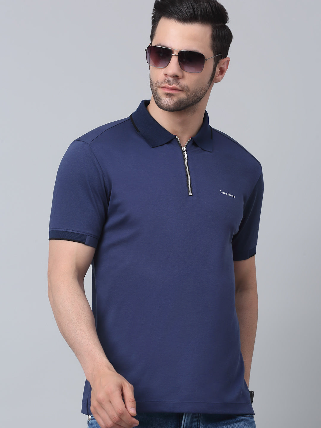 Slim Fit Polo T-shirt for Men Egyptian Cotton Classic fit Semi formal Half sleeves Solid Navy Blue Mens Polo Tees