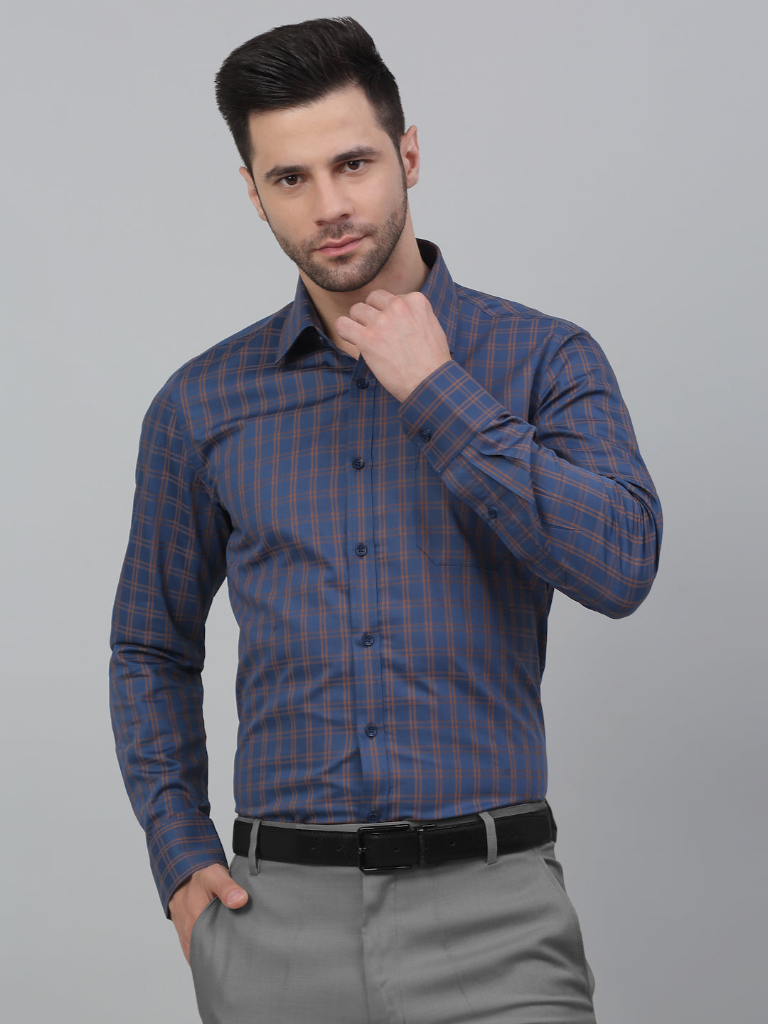 Formal Shirt For Men Luxury Soft Cotton Stylish German Collar Cuffs and Threads Regular Fit Perfectly Handfinished (Yale Blue) (BS119)