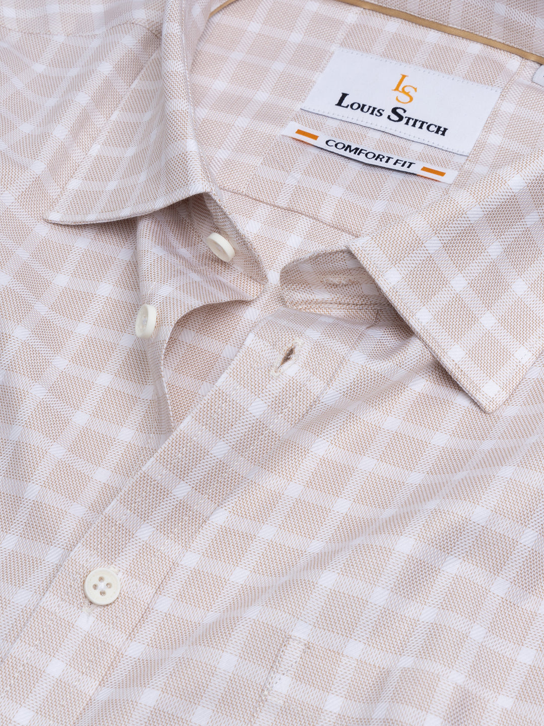 Formal Shirt For Men Luxury Soft Cotton Stylish German Collar Cuffs and Threads Regular Fit Perfectly Handfinished (Beige) (BS125)