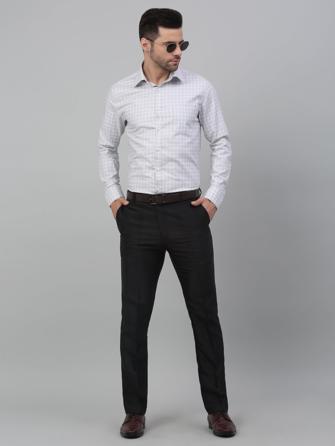 Formal Shirt For Men Luxury Soft Cotton Stylish German Collar Cuffs and Threads Regular Fit Perfectly Handfinished (Cloud Grey) (BS126)