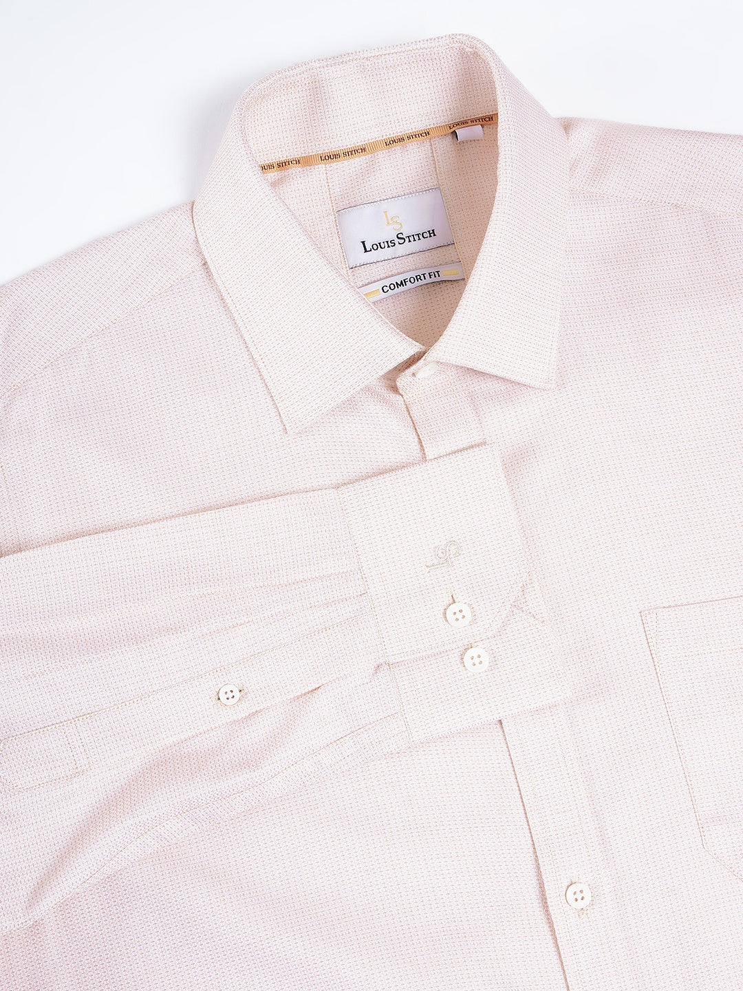 Regular Fit Geometric Cream Shirt For Men