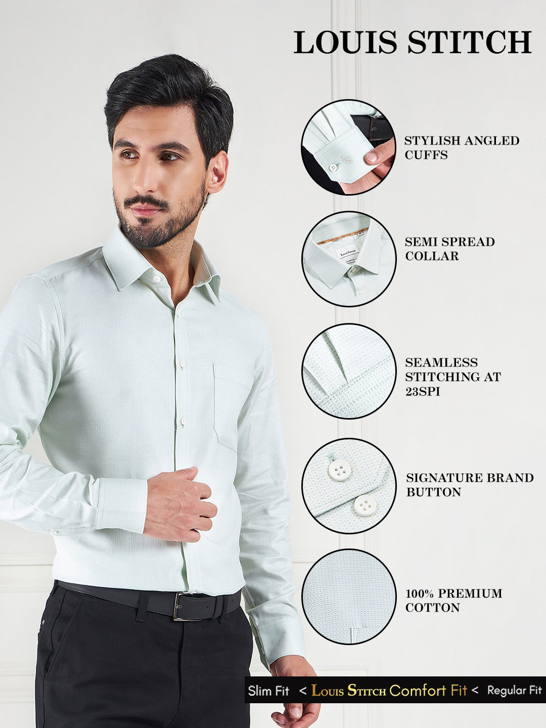 Regular Fit Geometric Green Shirt For Men