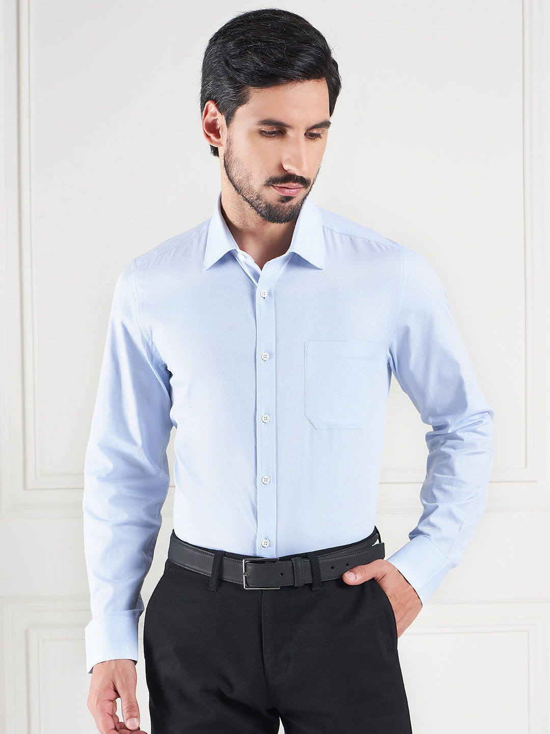 Regular Fit Geometric Blue Shirt For Men