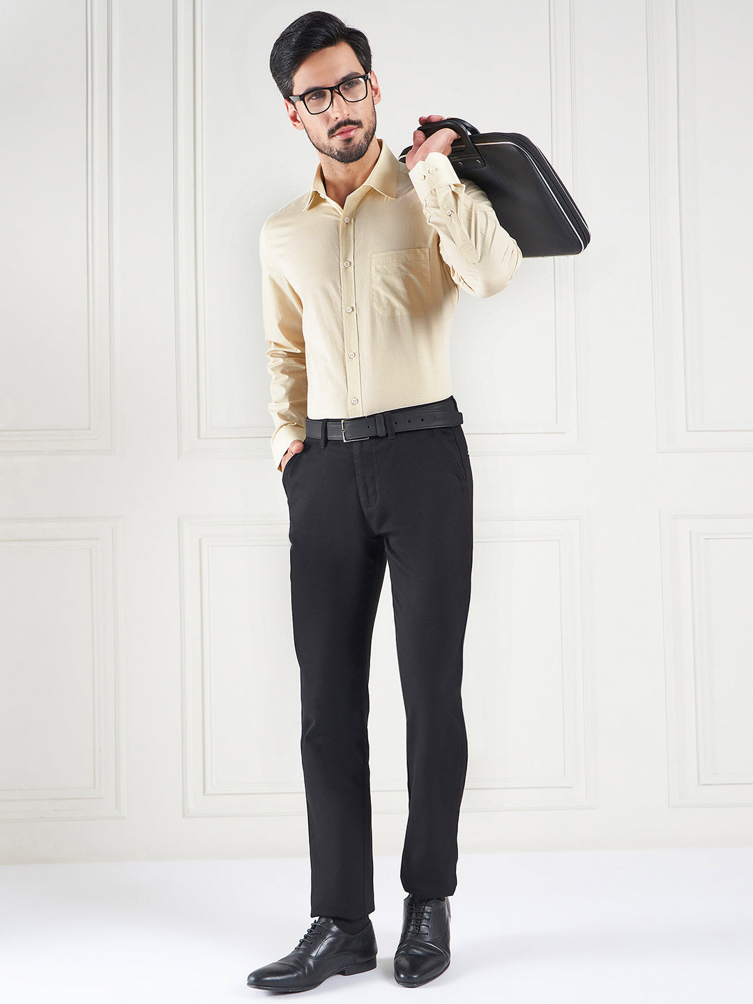 Regular Fit Geometric Yellow Shirt For Men