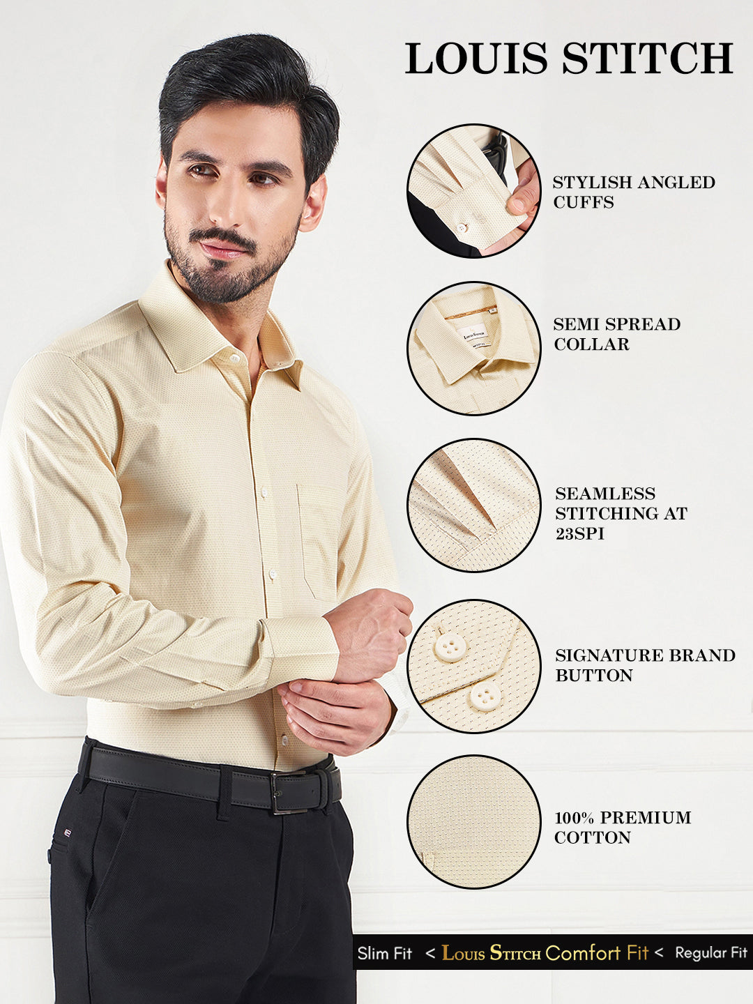 Regular Fit Geometric Yellow Shirt For Men