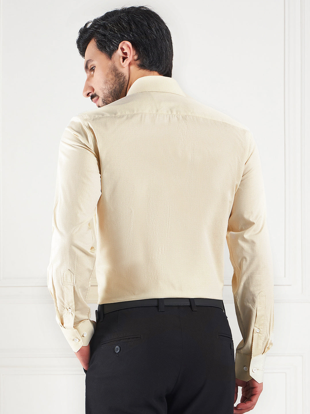 Regular Fit Geometric Yellow Shirt For Men