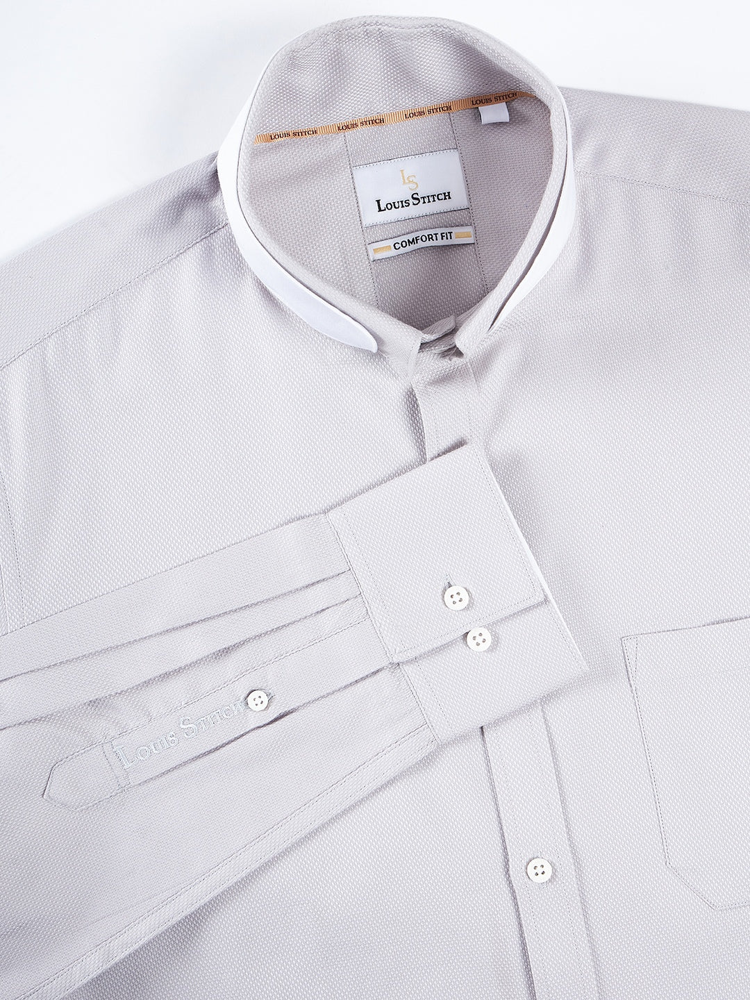 Regular Fit Textured Grey Shirt For Men