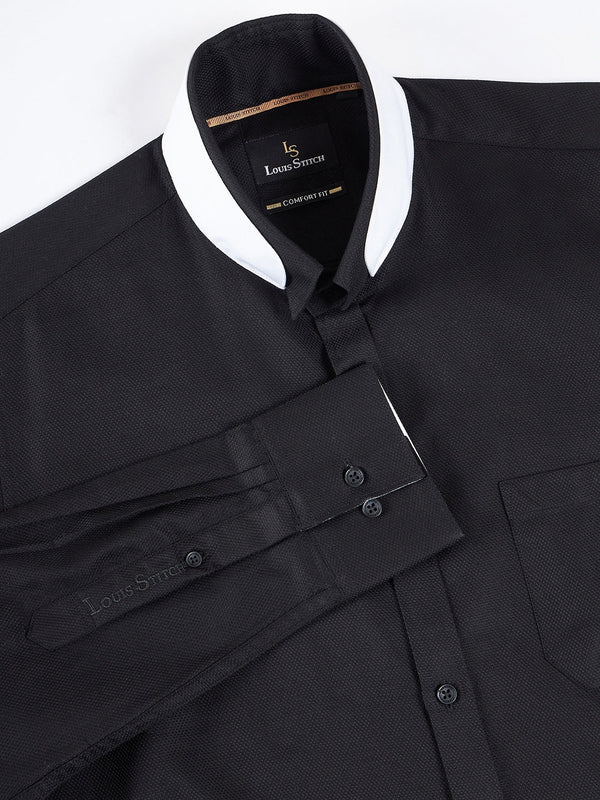 Regular Fit Textured Black Shirt For Men