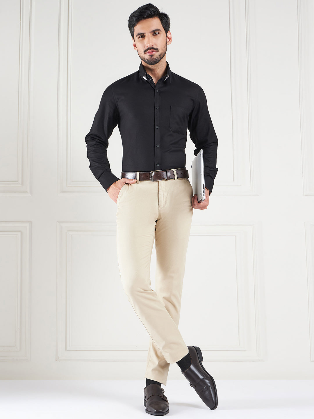 Regular Fit Textured Black Shirt For Men