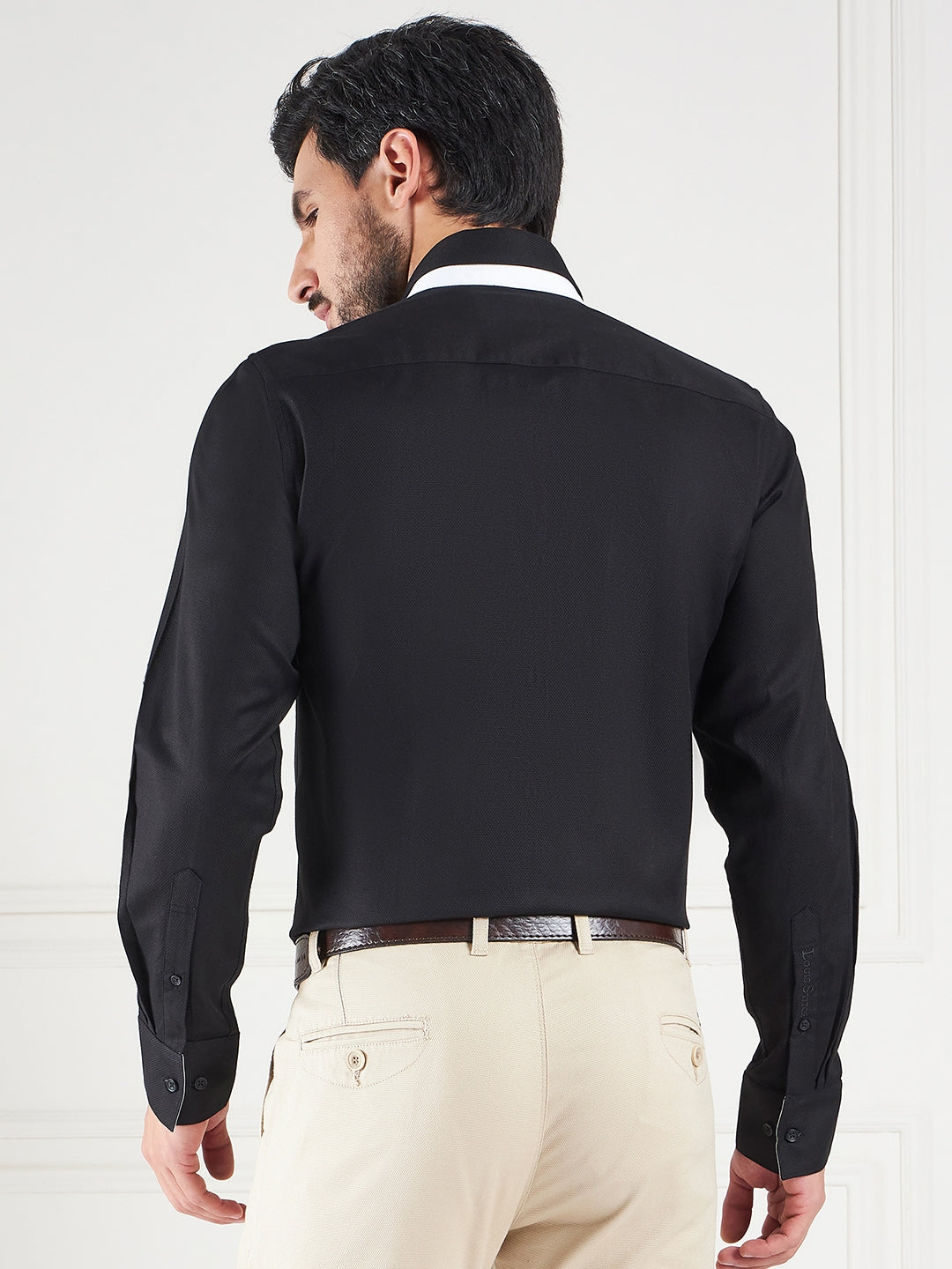 Regular Fit Textured Black Shirt For Men