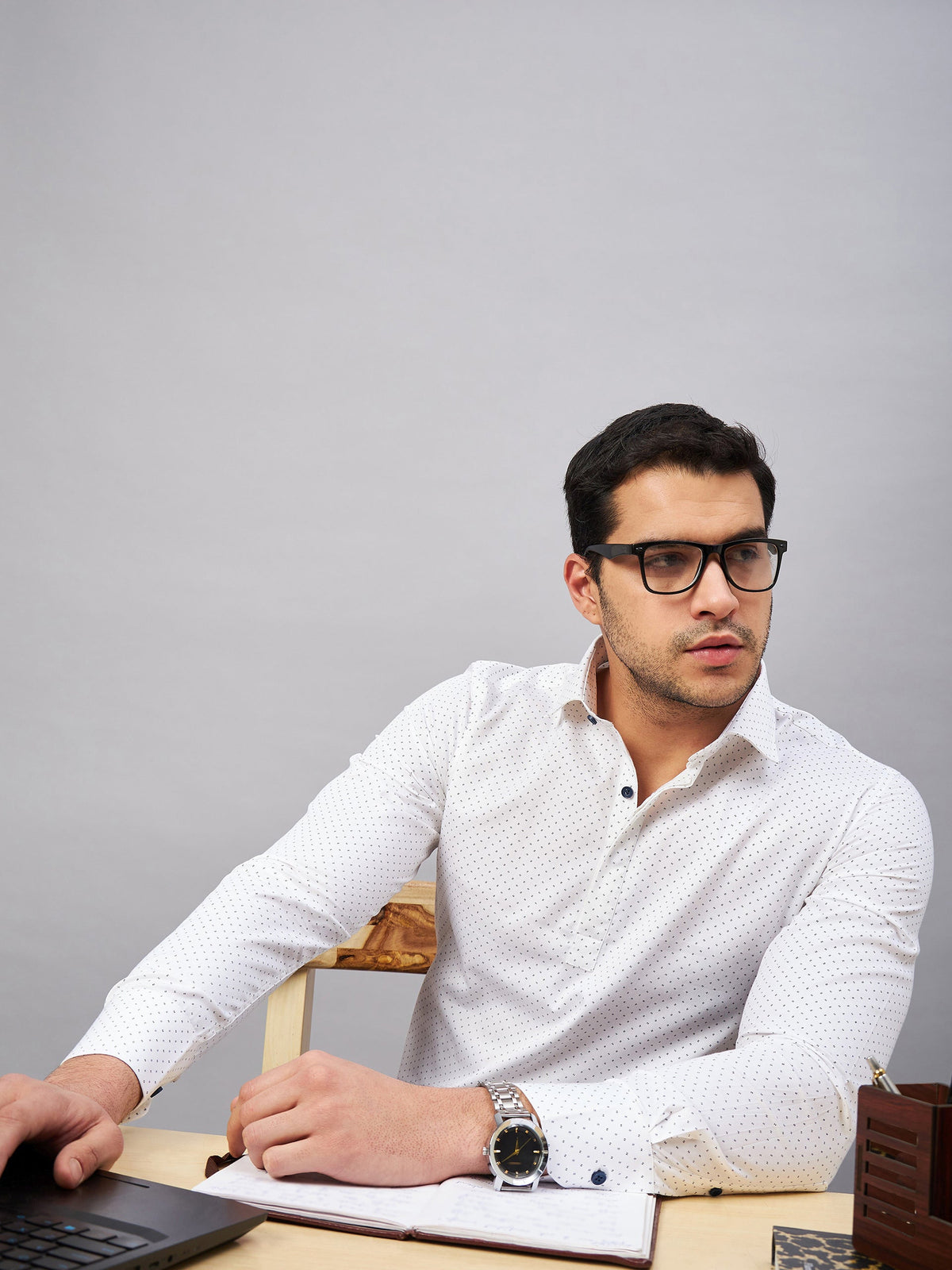 Regular Fit Semi Formal Graphic White Shirt For Men
