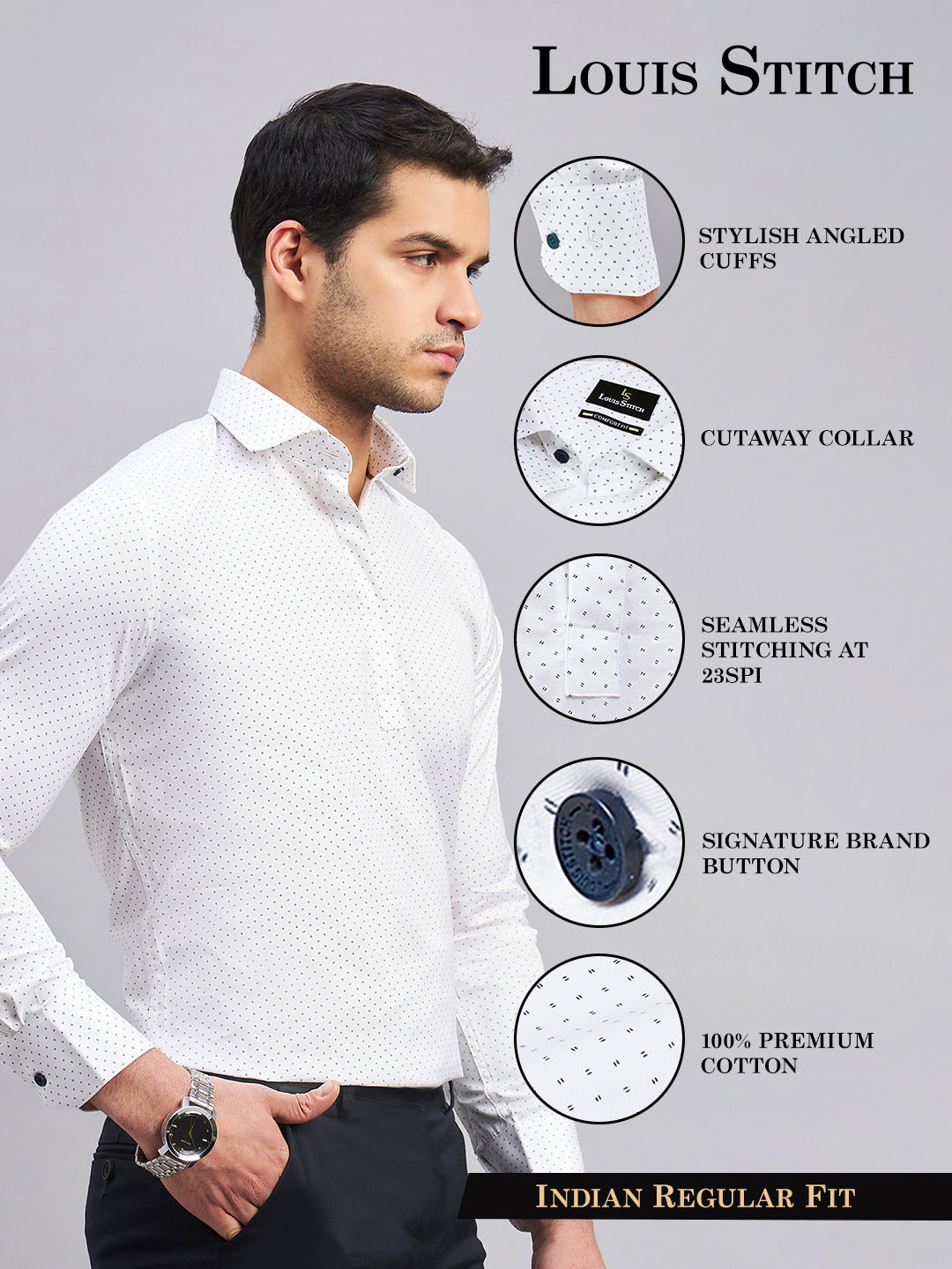 Regular Fit Semi Formal Graphic White Shirt For Men