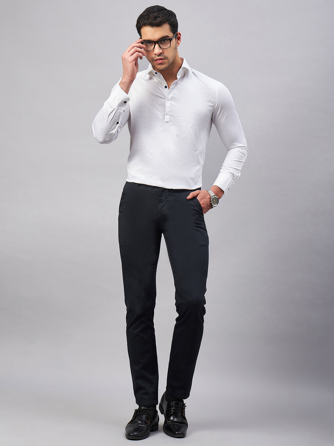 Regular Fit Semi Formal Graphic White Shirt For Men