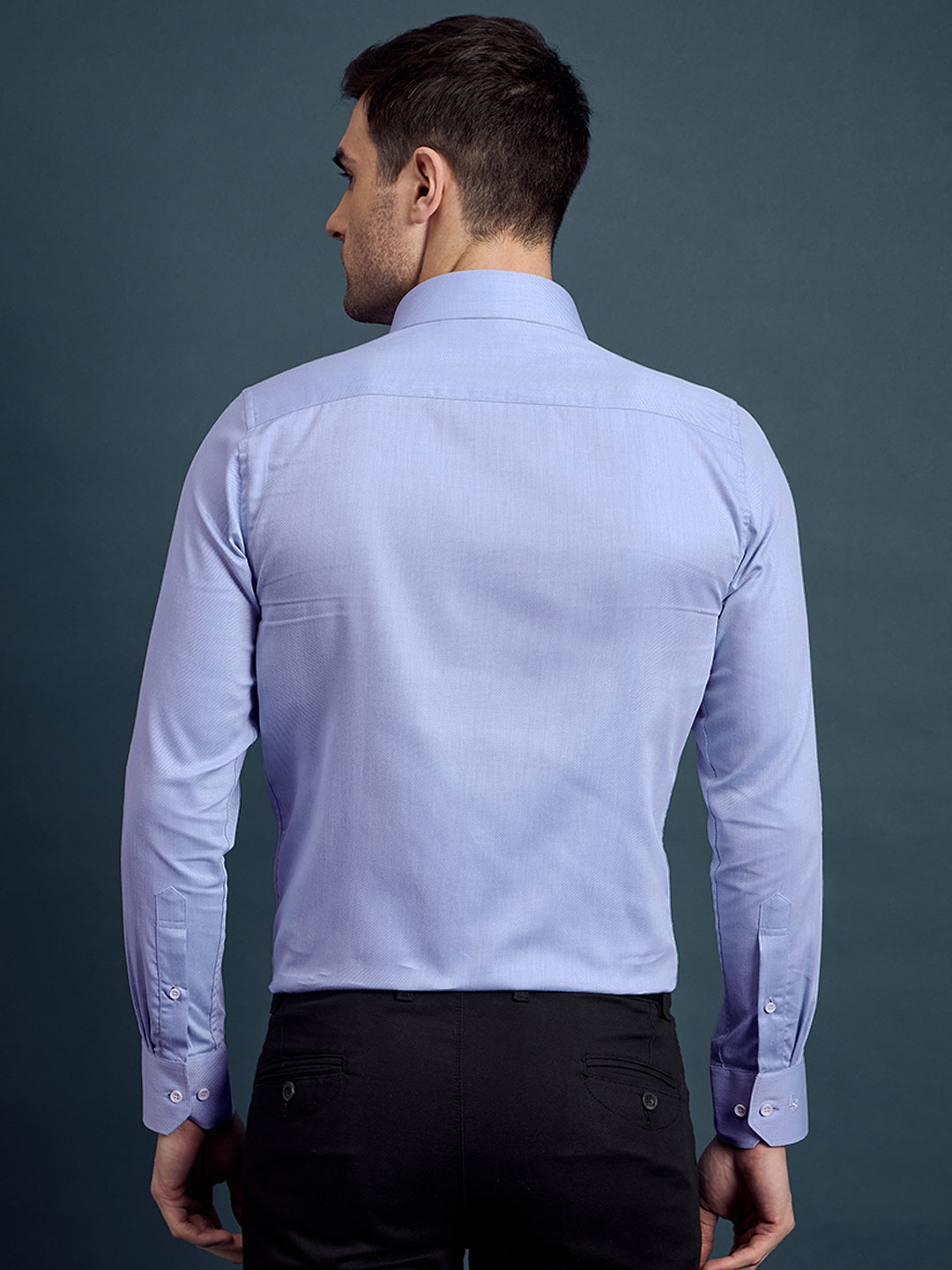 Men's Slim Fit Geometric Blue Formal Shirt
