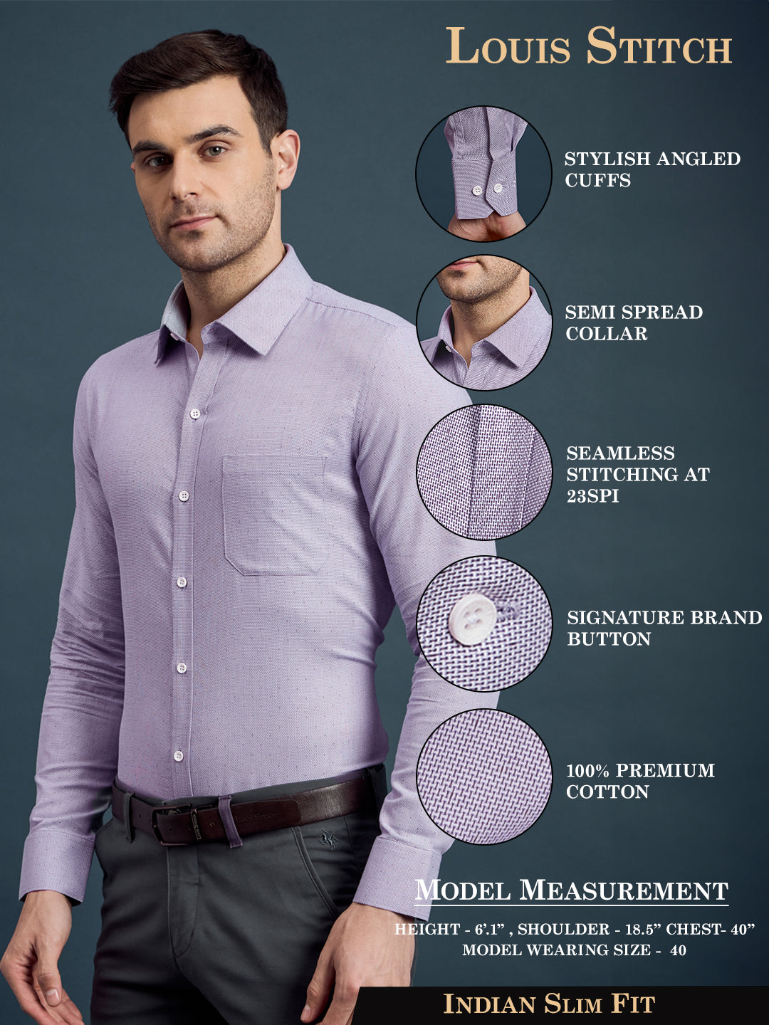 Men's Slim Fit Geometric Purple Formal Shirt