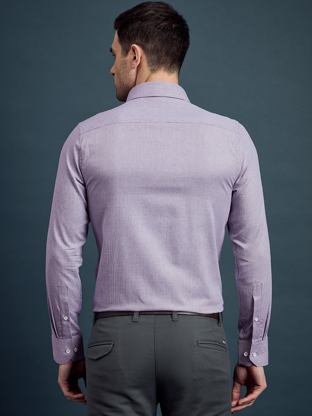 Men's Slim Fit Geometric Purple Formal Shirt