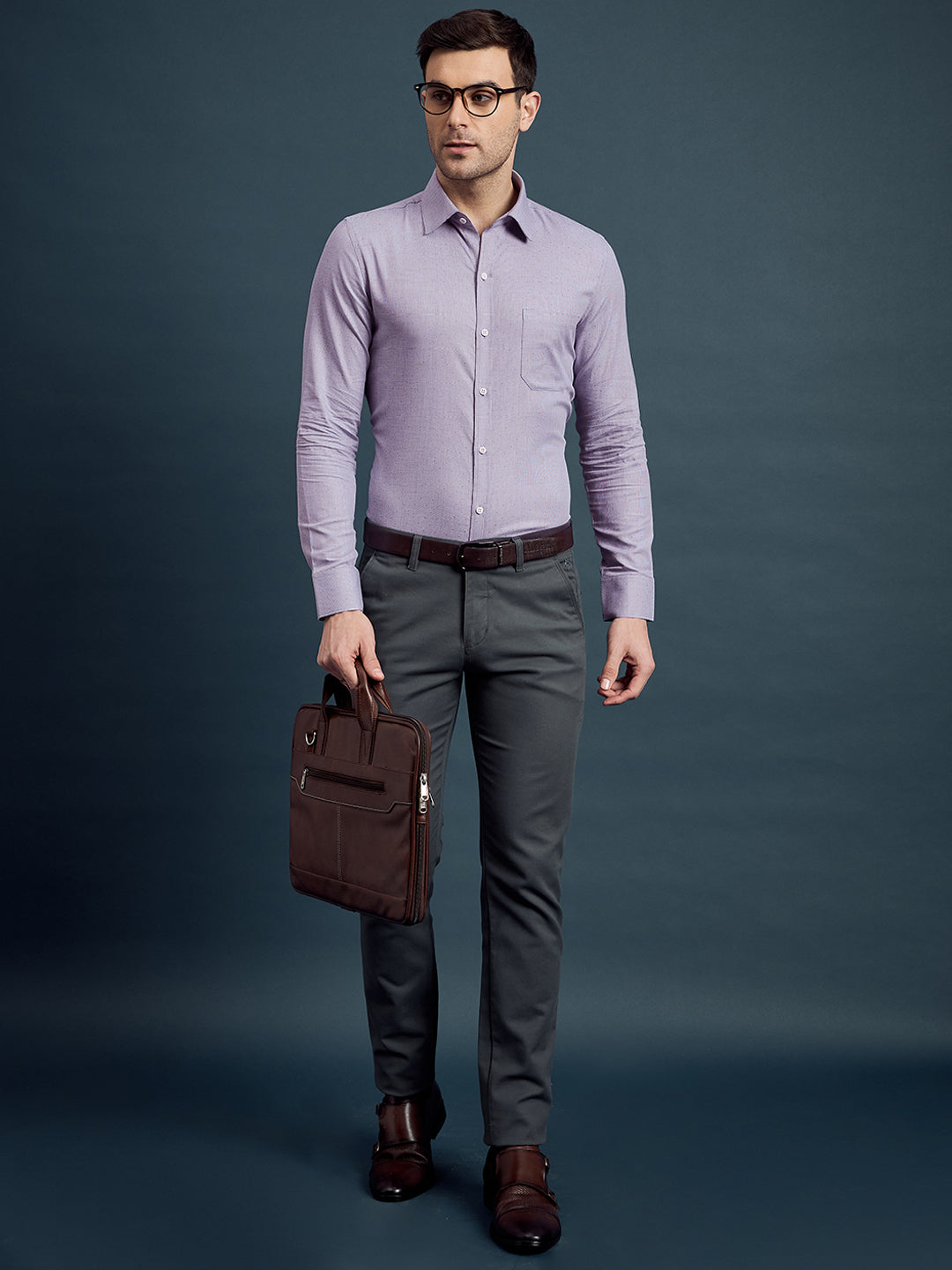 Men's Slim Fit Geometric Purple Formal Shirt