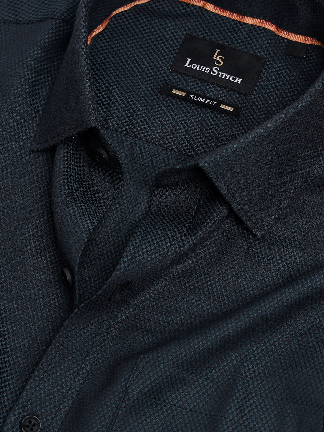 Men's Slim Fit Geometric Black Formal Shirt