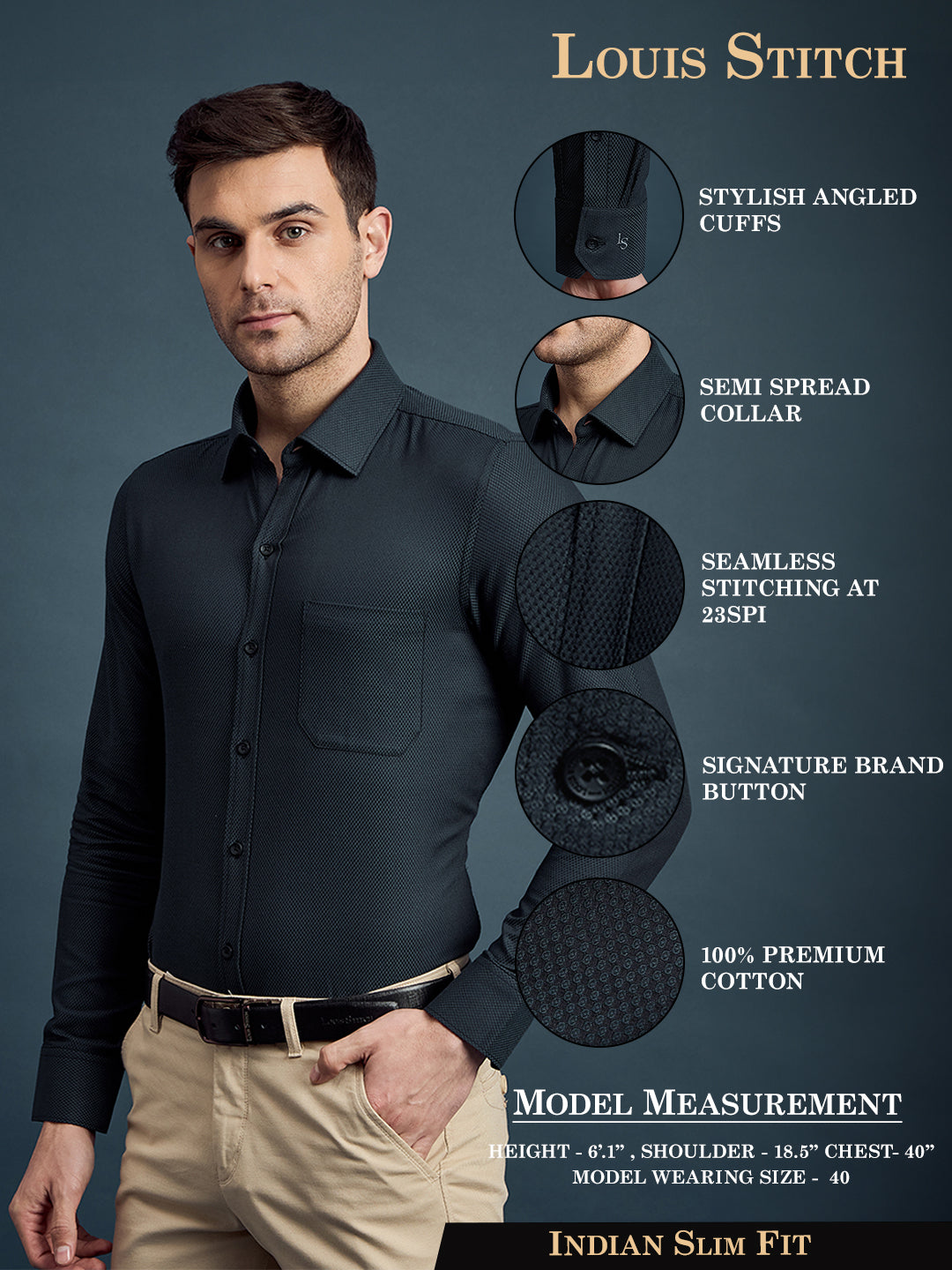 Men's Slim Fit Geometric Black Formal Shirt