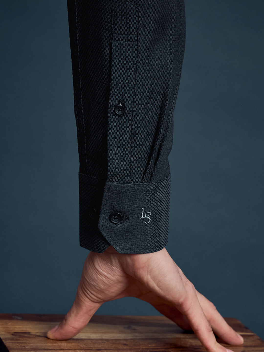 Men's Slim Fit Geometric Black Formal Shirt