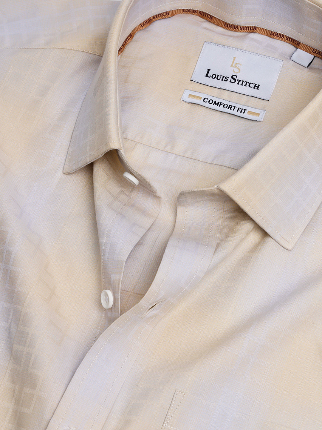 Men's Regular Fit Checkered Yellow Formal Shirt